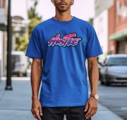 Koszulka niebieska męska nadruk hustle - INK MASTER APPAREL 