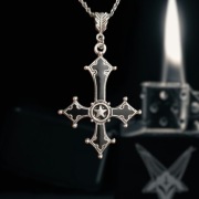 Odwrócony Krzyż czarny gotycki naszyjnik goth metal powerwolf łańcuszek