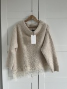 Zara sweter koronkowy dół domieszka wełny viral wool lace trim Zara