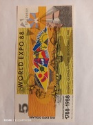 Banknot 5 Expo Dollars 1988 - World Expo Brisbane (Australia) - UNC