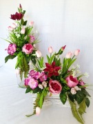 Wiosenna Kompozycja Nagrobna Komplet na Grób Różowy Tulipany Bratki N55