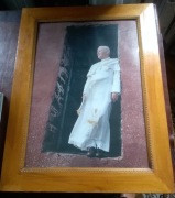 Stary oleodruk Jan Paweł II w drewnianej ramie 