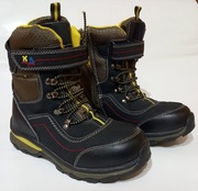 Chłopięce śniegowce XTB ocieplane trekkingowe skórzane kolce rozmiar 35