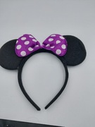 Opaska z uszamiMyszka Miki Minie z kokardą fioletowa  w białe groszki 