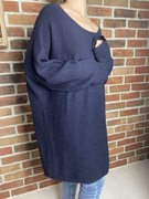 Sweter tunika C&A luźna długa granat akryl lejącaoversize na jesien 