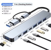 USB C Hub 3.0, aluminiowy, USB 7 w 1