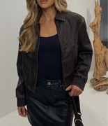 Kurtka brązowa bomberka H&M XS/34 postarzana jak skórzana