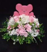 Miś kompozycja na mały grób dla Aniołka drewniana baza 