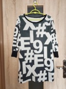 515. Czarno biała sportowa sukienka tunika damska rękaw 3/4 rozmiar S/M