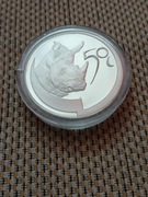 R.P.A. Srebro, 50 Centów Nosorożec 2003r 76,25g.