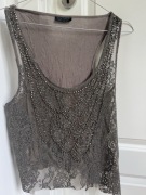 Koszulka top bluzka koronkowa Topshop L beżowa vintage cyrkoniami