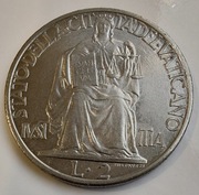 WATYKAN 2 Lire 1942 Pius XII okołoMENNICZA