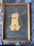 Obraz obrazek słomkowy słoma słomoryt młyn PRL Cepelia