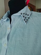 Biała koszula slim damska z koralikami r.L