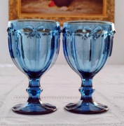 2 szt Kielichy szklane niebieskie kobalt motylek pucharek Vintage retro prl
