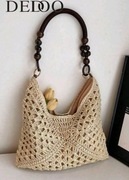 Torba torebka na ramię shopperka pleciona siatka tkana szydełkowa