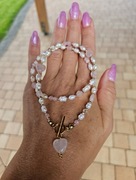 Naszyjnik Choker z Kamieni Naturalnych Perły Naturalne Agat Kwarc Różowy 