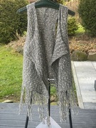 8  Długa oryginalna  kamizelka sweterkowa frędzle popiel  Hollister