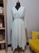 Nowa miętowa sukienka midi szyfonowa asymetryczna zwiewna Sandbella 38 M