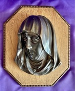 Płaskorzeźba matka boska mosiężna w bardzo dobrym stanie 100 letni.