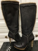 KAZAR KOZAKI 37 CZARNE SKÓRA NUBUK PRZED KOLANO PLATFORMA + NOWE FLEKI!!