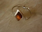 Piękna sztywna  bransoleta z bursztynem bałtyckim srebro 925 prezent