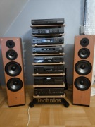 Zestaw stereo TECHNICS //WIEŻA 8 elem// REGAŁ // 2 pary kolumn // piloty //