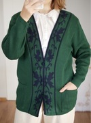 Butelkowy długi kardigan wełniany vintage retro merino oversize 90s 00s