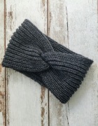 Ciepła gruba opaska na głowę z wełną grafitowa 