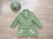  SZTRUKSOWY PŁASZCZYK + CZAPKA Z DASZKIEM ROZM 98