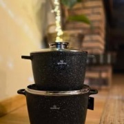 GARNKI CERAMICZNO MARMUROWE zestaw 2  garnków marmurowych 10.2L + 6.2L..