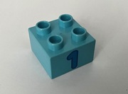 LEGO DUPLO Klocek tematyczny Cyfra "1" 2x2 piny średni niebieski