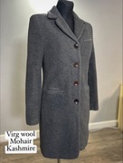 Płaszcz wełniany damski szary klasyczny S 36 moher kaszmir