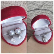 Piękna biżuteria komplet łańcuszek kolczyki perełka stal nierdzewna