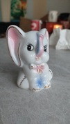 Śliczny wesoły słonik figurka z porcelany z trąbą do góry Vintage