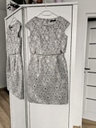 Max Mara elegancka sukienka ze srebrną nitką kwiatowy haft M/L