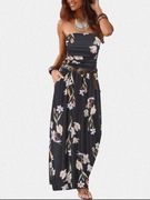 Nowa Sukienka wiskoza M długa bez ramion bandau czarna kwiaty sexy