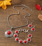 Zestaw biżuterii Vintage łańcuszek, wisiorek, kolczyki i bransoletka Stal 