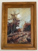 Jesienny pejzaż z brzozami - Stanisław Skrzypiński 1994 olej/płyta 30x45 cm