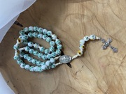 Różaniec ręcznie robiony ceramiczny zielone kwiaty 