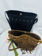 Piękna torba zamszowa z frędzlami boho czarna HIT