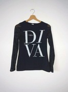 Czarna bluzka z długim koronkowym rękawem S. Oliver grunge rock 164cm