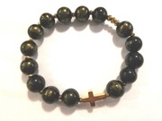 Różaniec bransoletka dziesiątka czarno złota 10mm hematyt