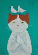 Kot i ptaki, 42x29,7, kot, koty