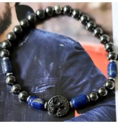 BRANSOLETKA KAMIEŃ LAPIS HEMATYT DRZEWKO SZCZĘŚCIA STAL SZER. 17 cm WYMIAR