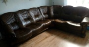 Dębowy narożnik skórzany + fotel