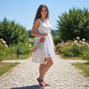 Biała torba siatka z rafii, w stylu  boho, ręczne robiona 