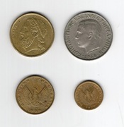 50 drachm 1994, 10 drachm 1968, 2 drachmy 1973, 50 lept 1973 Grecja.  
