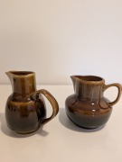 2x Mirostowice PRL: mlecznik i mała sosjerka, porcelit brąz - Vintage