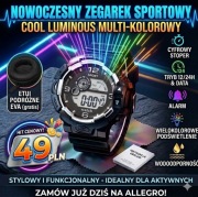 Zegarek Sportowy LED Męski Wodoodporny Alarm Stoper Data 12/24h HIT 2026